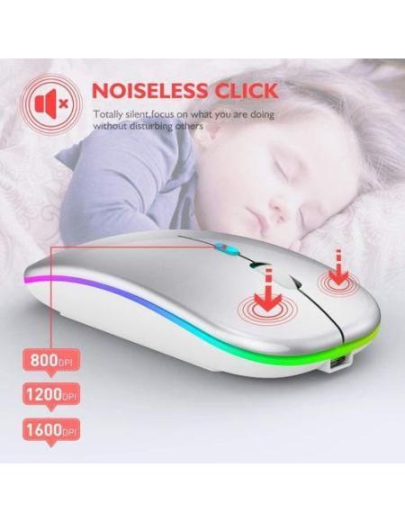 Hifinit Wireless Mouse 2.4G Bluetooth Dual Mode Rechargeable Silver