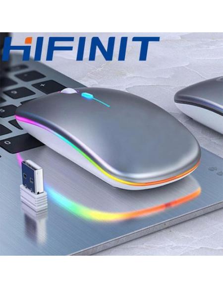 Hifinit Wireless Mouse 2.4G Bluetooth Dual Mode Rechargeable Silver